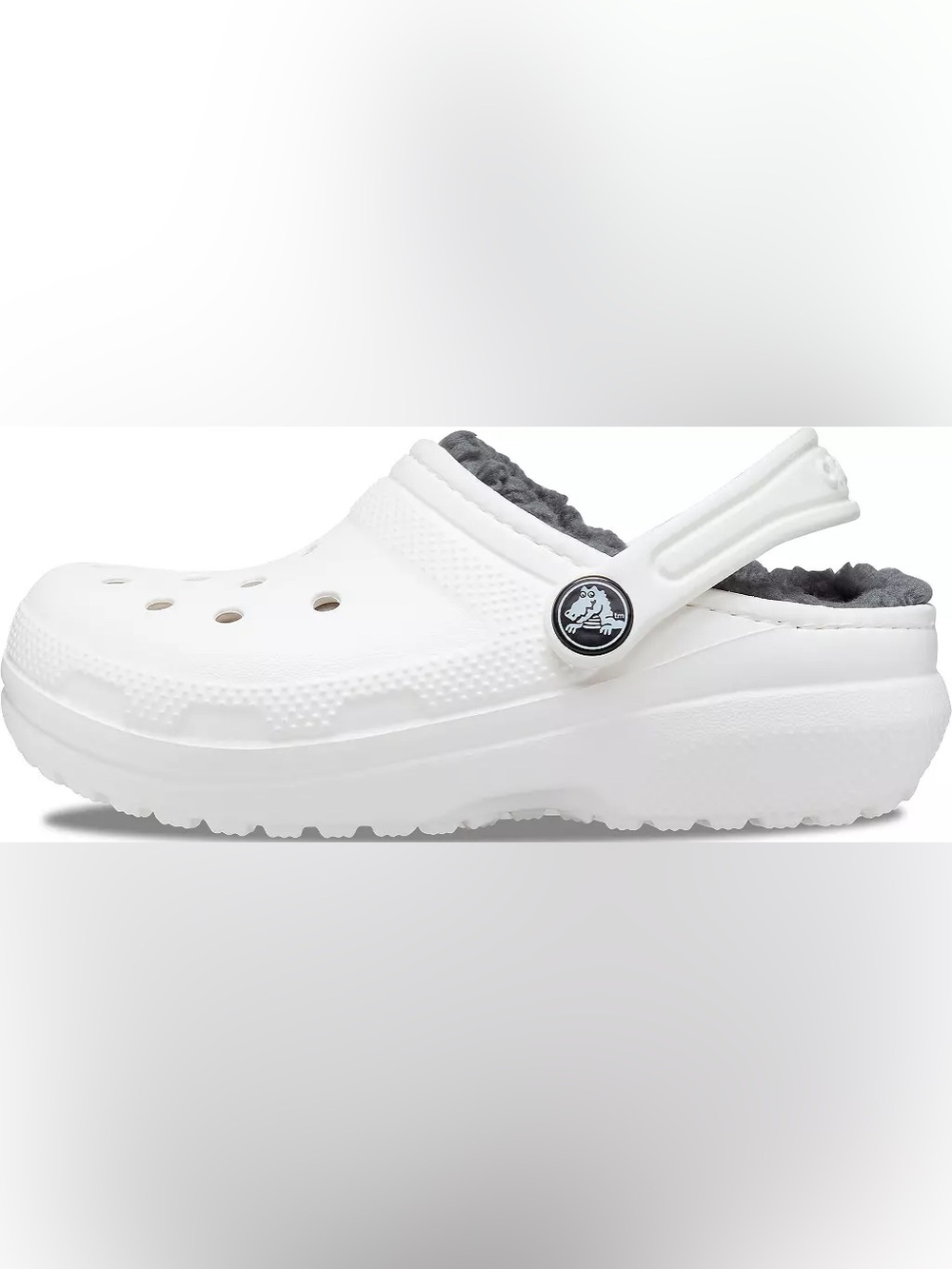 CROCS Kids Classic Lined Clog in White with Dark Gray Lining - Picture 5 of 7